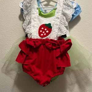 Strawberry Themed Kids Costume with Red and Green Accents